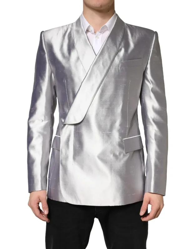 Silver Sicilia Silk Double Breasted Blazer