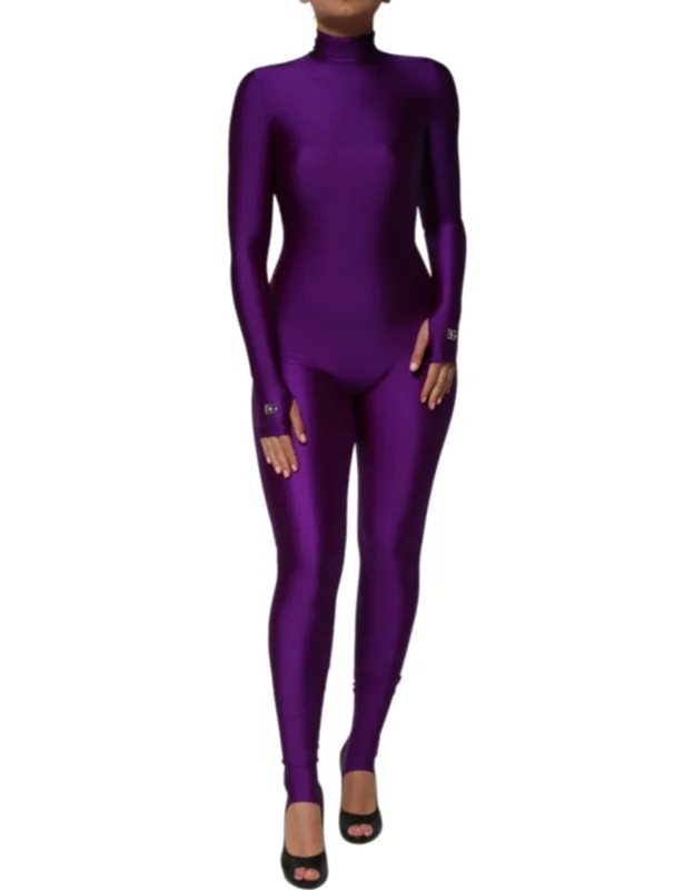 Nylon Turtleneck Bodycon Jumpsuit Dress Elastane