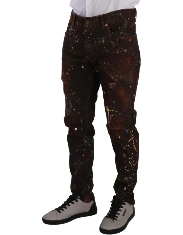 Brown Splash Cotton Regular Denim Jeans