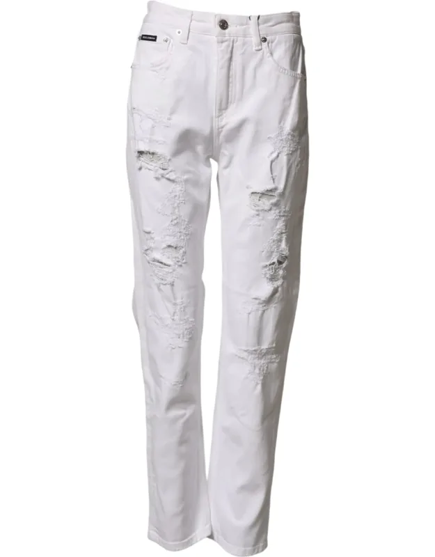 Distressed Cotton Boyfriend Denim Jeans