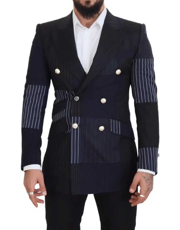 Wool Patchwork Double Breasted Blazer