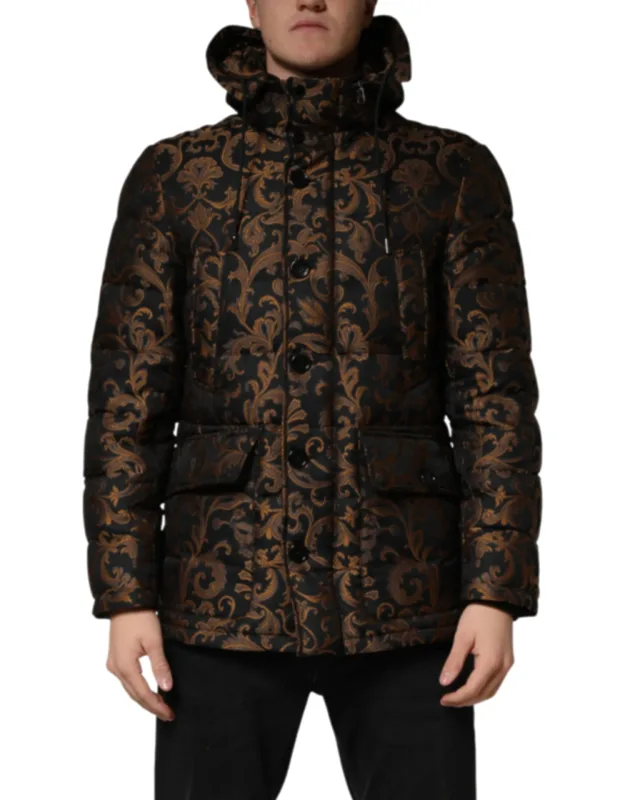 Floral Jacquard Quilted Hooded Jacket