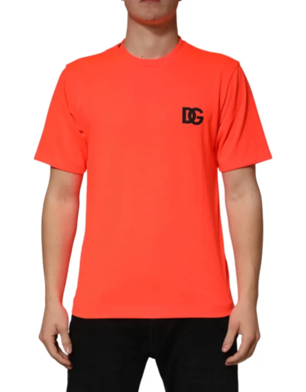 Neon Orange Polyester Crew Neck T-shirt