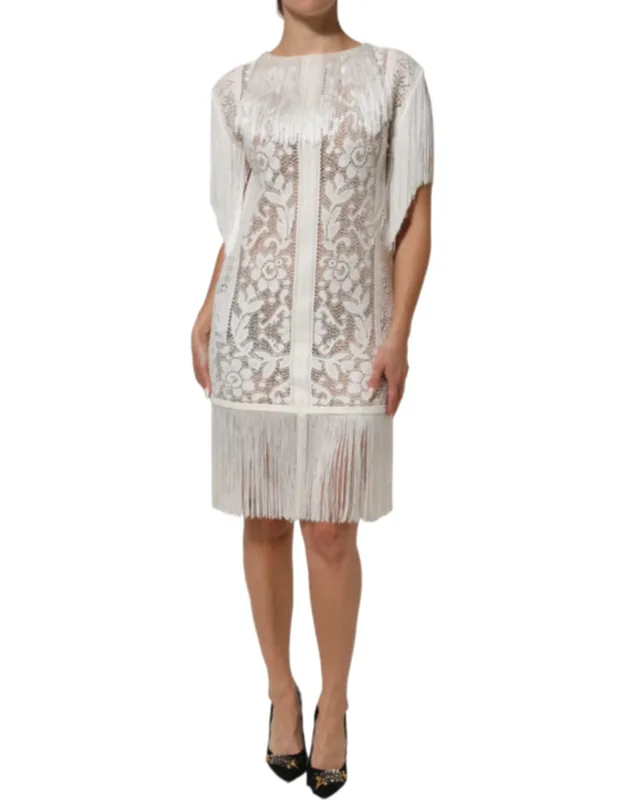 Floral Lace Fringe Knee Length Dress