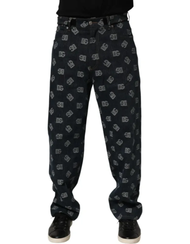 Logo Print Straight Denim Jeans