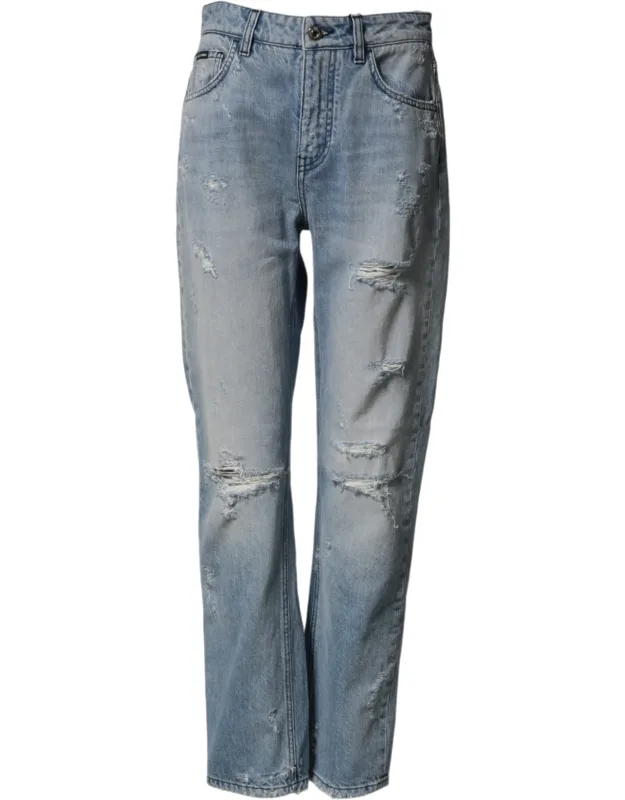 Ripped Washed Boyfriend Denim Jeans
