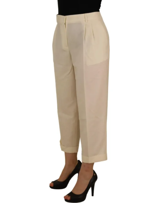 High Waist Cropped Folded Hem Trousers