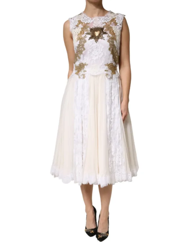 Lace Silk Embellished Sleeveless Dress