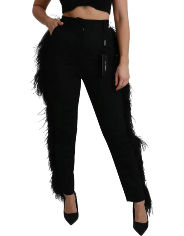 Feather Straight High Waist Wool Pants