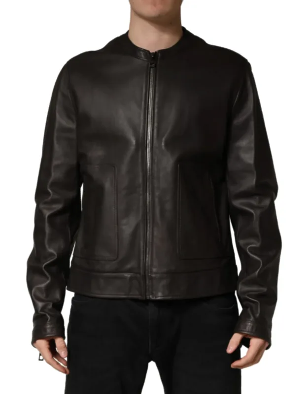 Lambskin Leather Full Zip Biker Jacket
