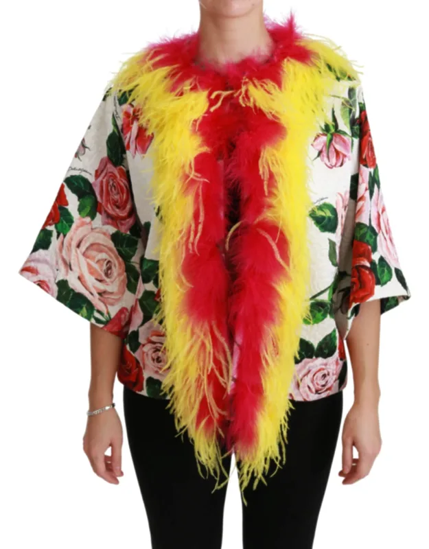 Floral Coat With Fur Roses