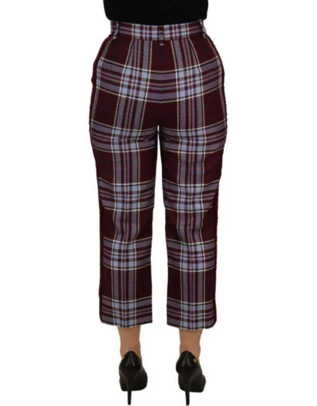Checked High Waist Cropped Trousers