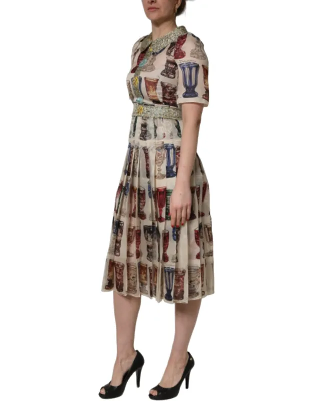 Multicolor Vintage Glassware Midi Dress