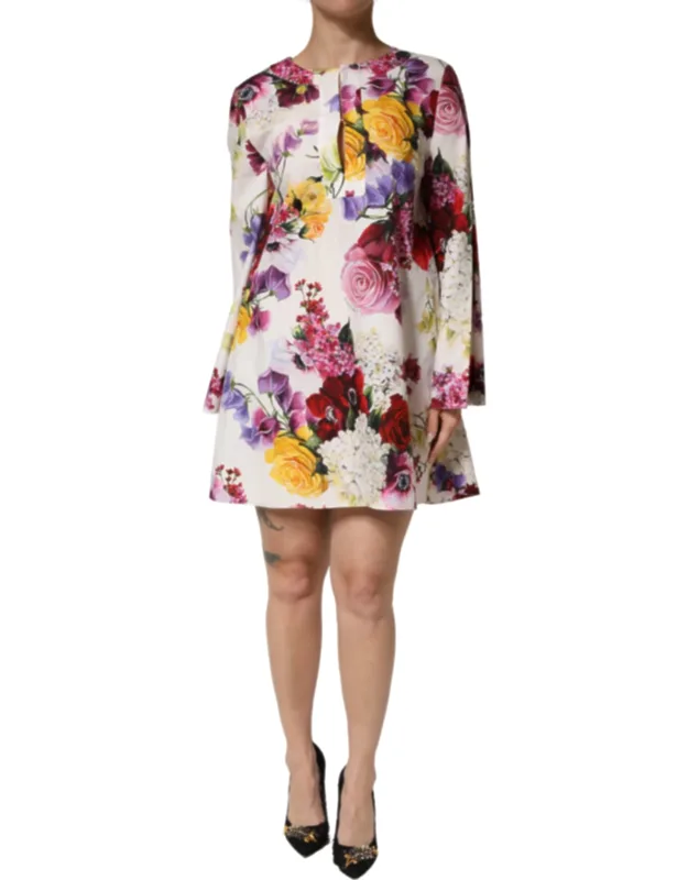 Multicolor Floral Cotton Longsleeve Midi Dress