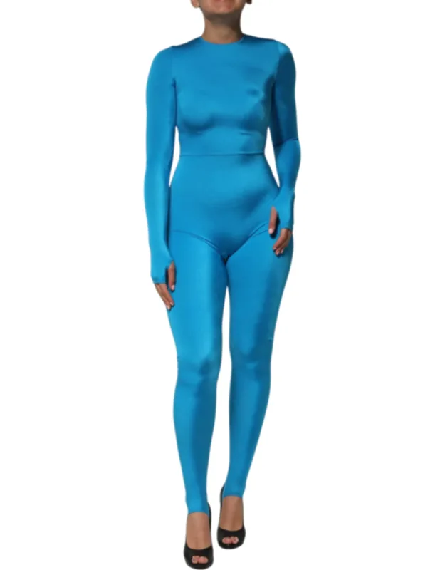 Nylon Crew Neck Bodycon Jumpsuit Dress
