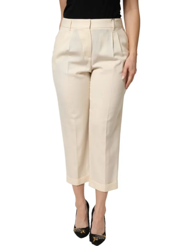 Wool Mid Waist Cropped Trouser Pants