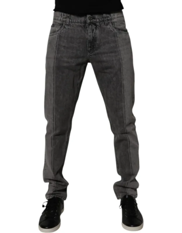 Two Tone Gray Cotton Denim Jeans