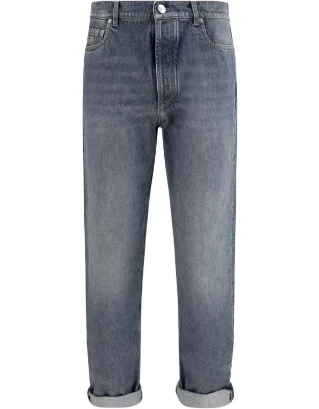 Gray Cotton Straight-leg Jeans