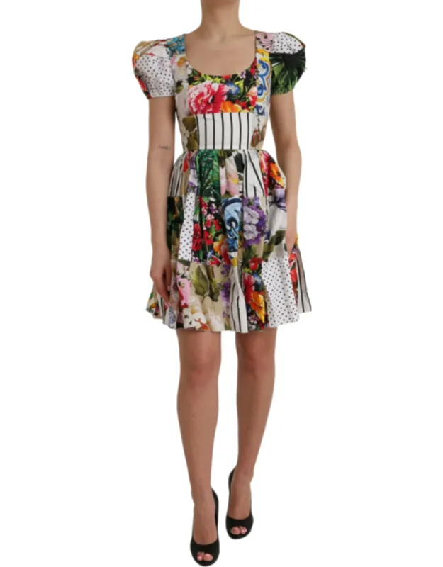 Multicolor Patchwork Cotton Aline Mini Dress