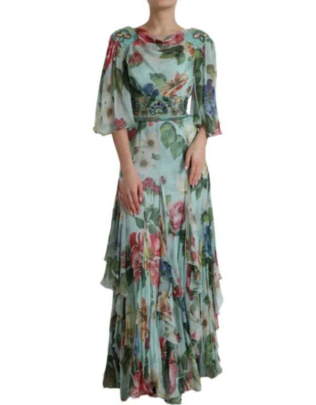 Floral Print Tiered Long Maxi Dress
