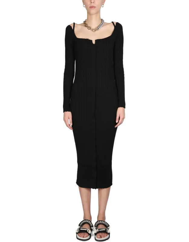 _philosophy Di Lorenzo Serafini Midi Dress With Front Closure And Ribbed Knit_