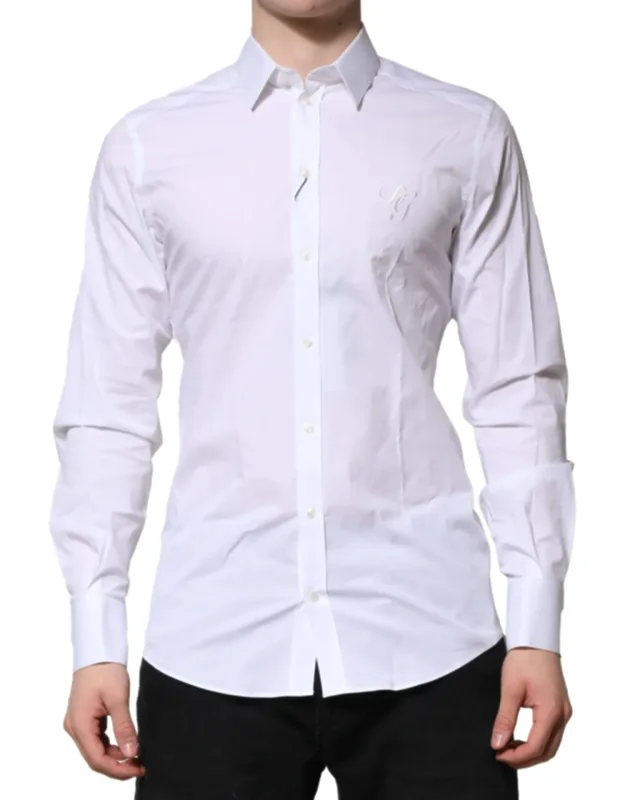 White Cotton Gold Long Sleeve Formal Shirt