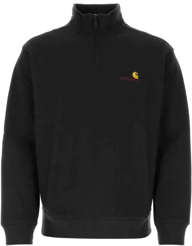 Black Cotton Blend Half Zip Sweatshirt