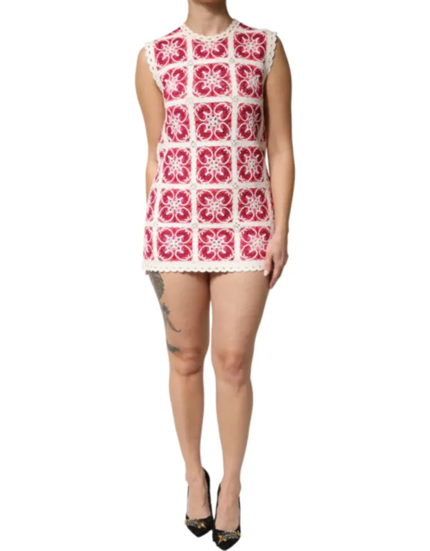 Multicolor Brick Stitched Crochet Mini Dress