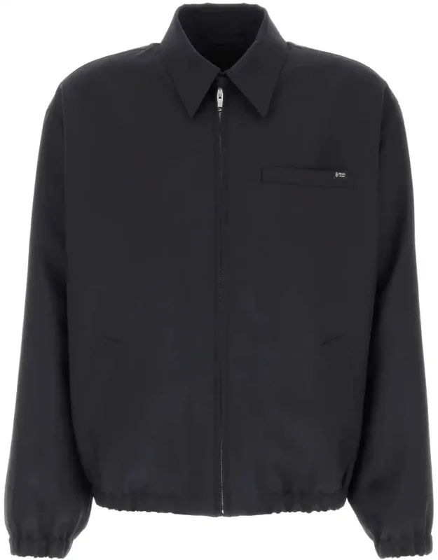 Midnight Blue Wool Blend Bomber Jacket