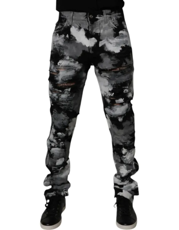Multicolor Camouflage Tattered Skinny Denim Jeans