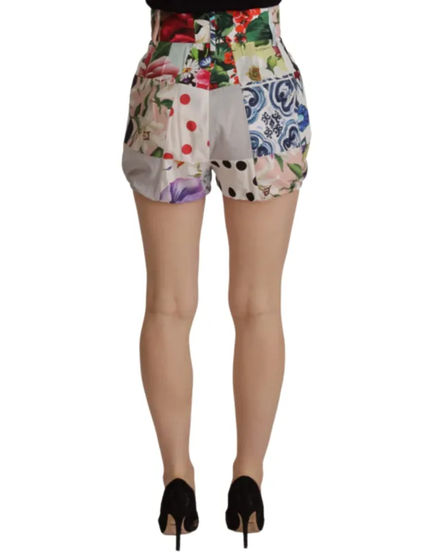 Multicolor Patchwork High Waist Cotton Shorts