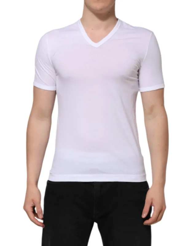 White Short Sleeve V-neck Underwear T-shirt
