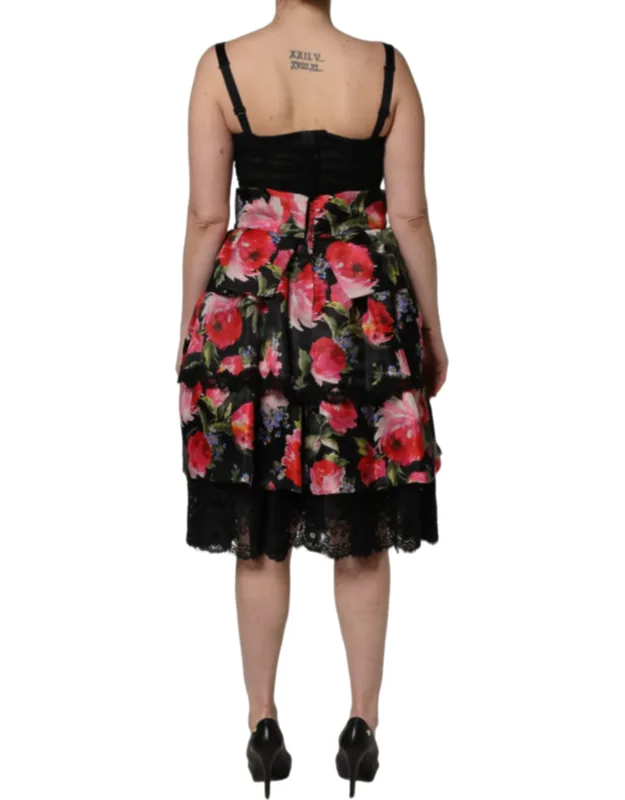 Sleeveless Bustier Floral Print Tiered Dress