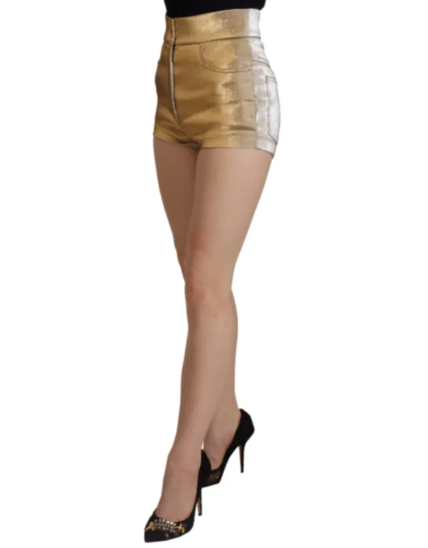 Gold Cotton Blend Glittered Hot Shorts