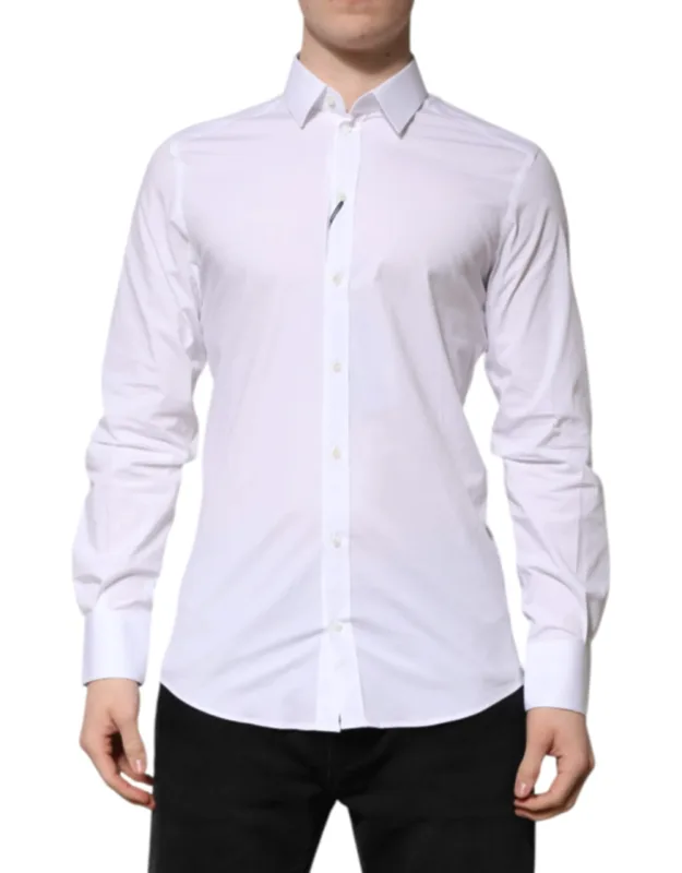 White Cotton Gold Long Sleeve Formal Shirt