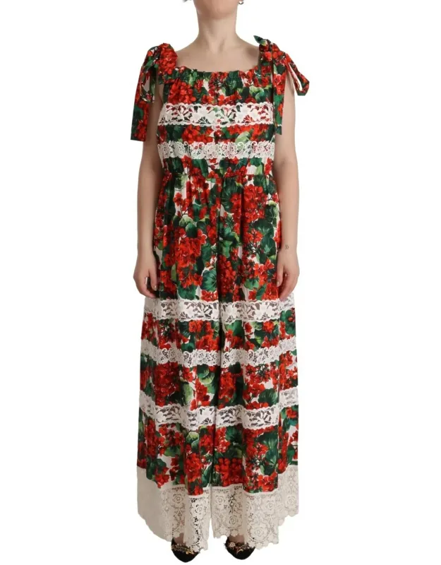 Multicolor Geranium Print Lace Long Maxi Dress