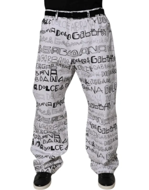White Logo Print Straight Denim Jeans