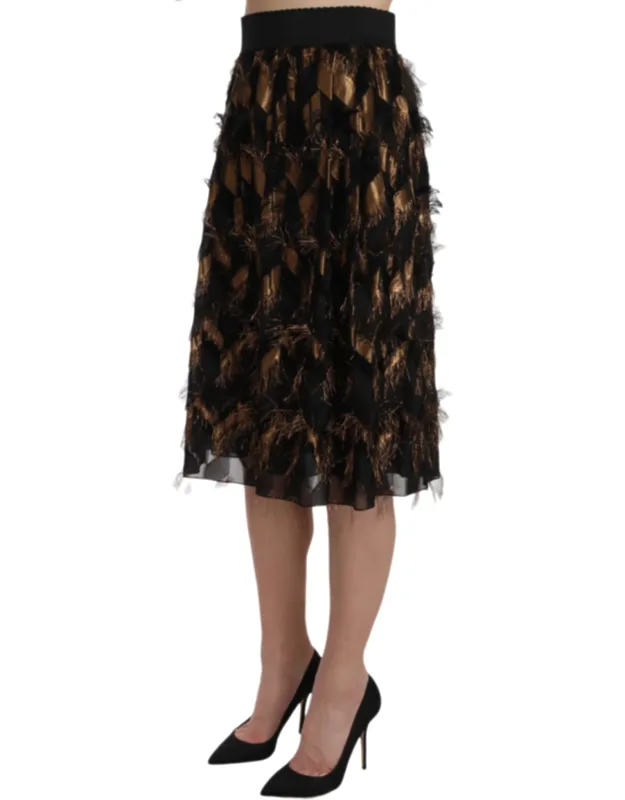 Fringe Metallic Pencil A-line Skirt
