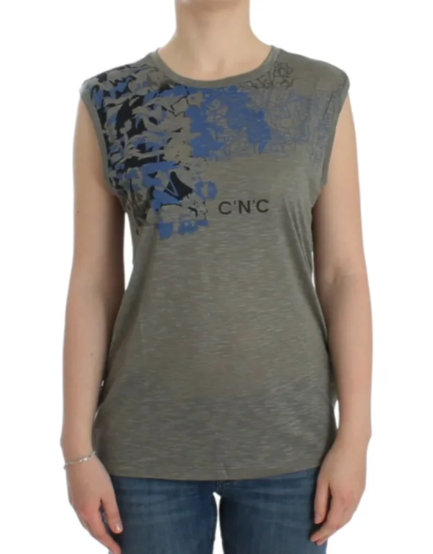 Gray Print Sleeveless T-shirt