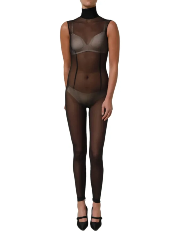 Sheer Mesh Jumpsuit Turtleneck Dress
