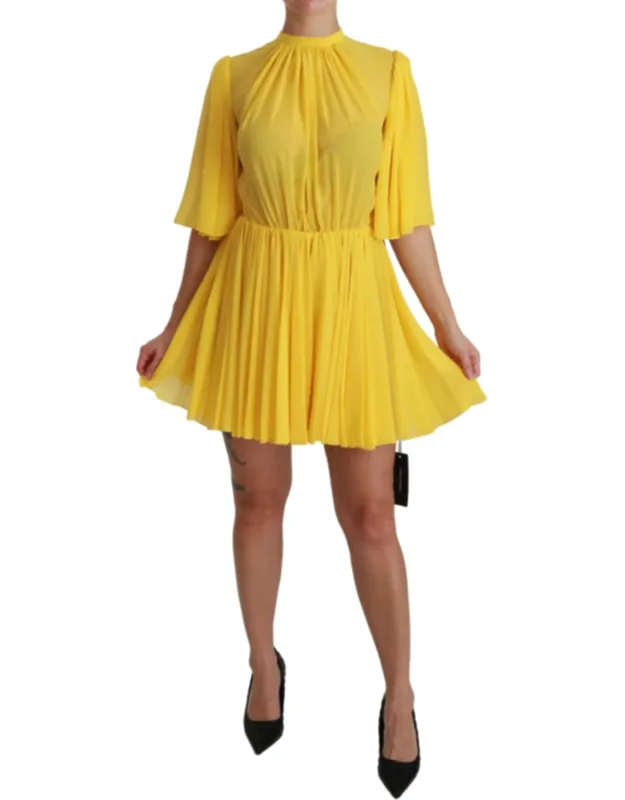 Pleated A-line Mini Silk Dress