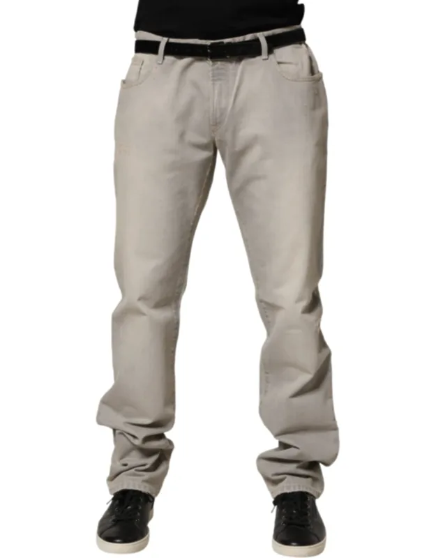 Light Gray Cotton Straight Denim Trousers