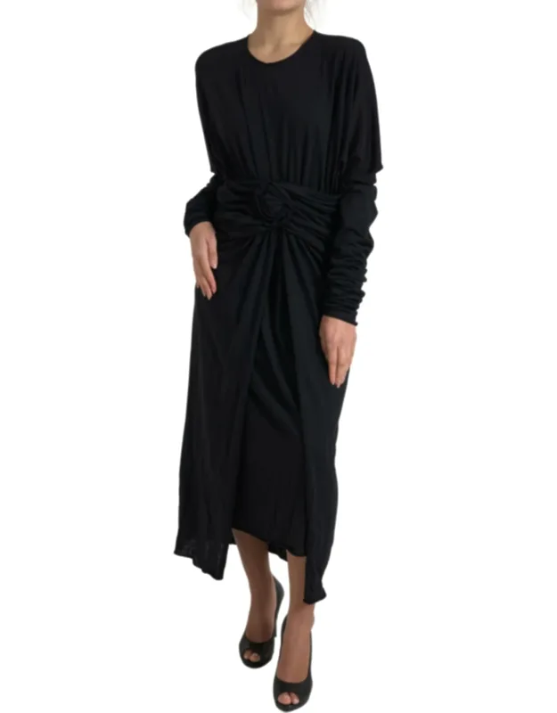 Wool Wrap Sheath Midi Gown Dress