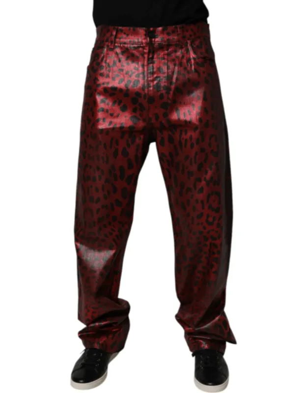 Leopard Cotton Straight Denim Jeans