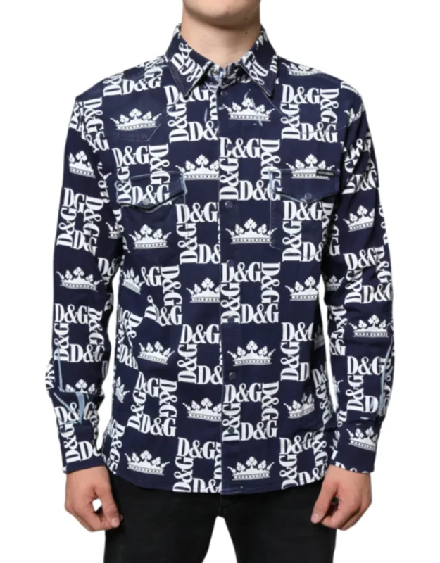 Crown Logo Print Slim Fit Cotton Shirt