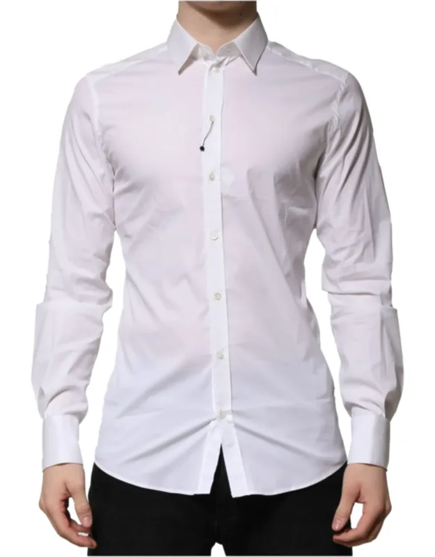 White Cotton Gold Long Sleeve Formal Shirt