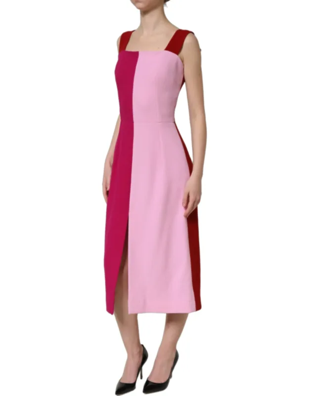 Two Tone Wool Sleeveless Midi Dress