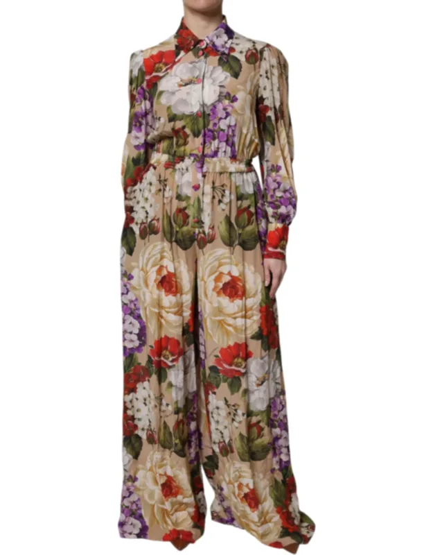 Multicolor Floral Wide Leg Jumpsuit Dress Silk