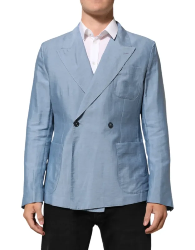 Light Blue Linen Double Breasted Jacket Blazer