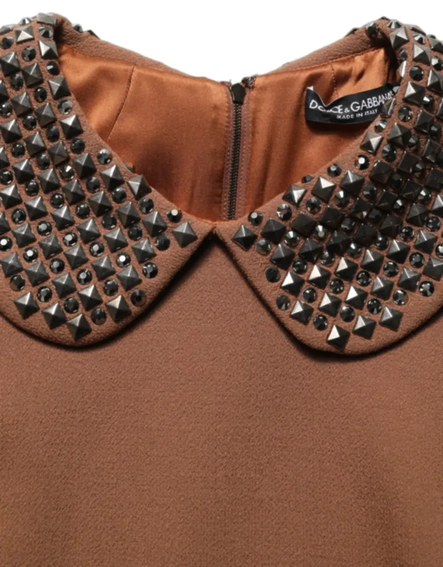 Wool Rhinestone Embellished Midi Dress